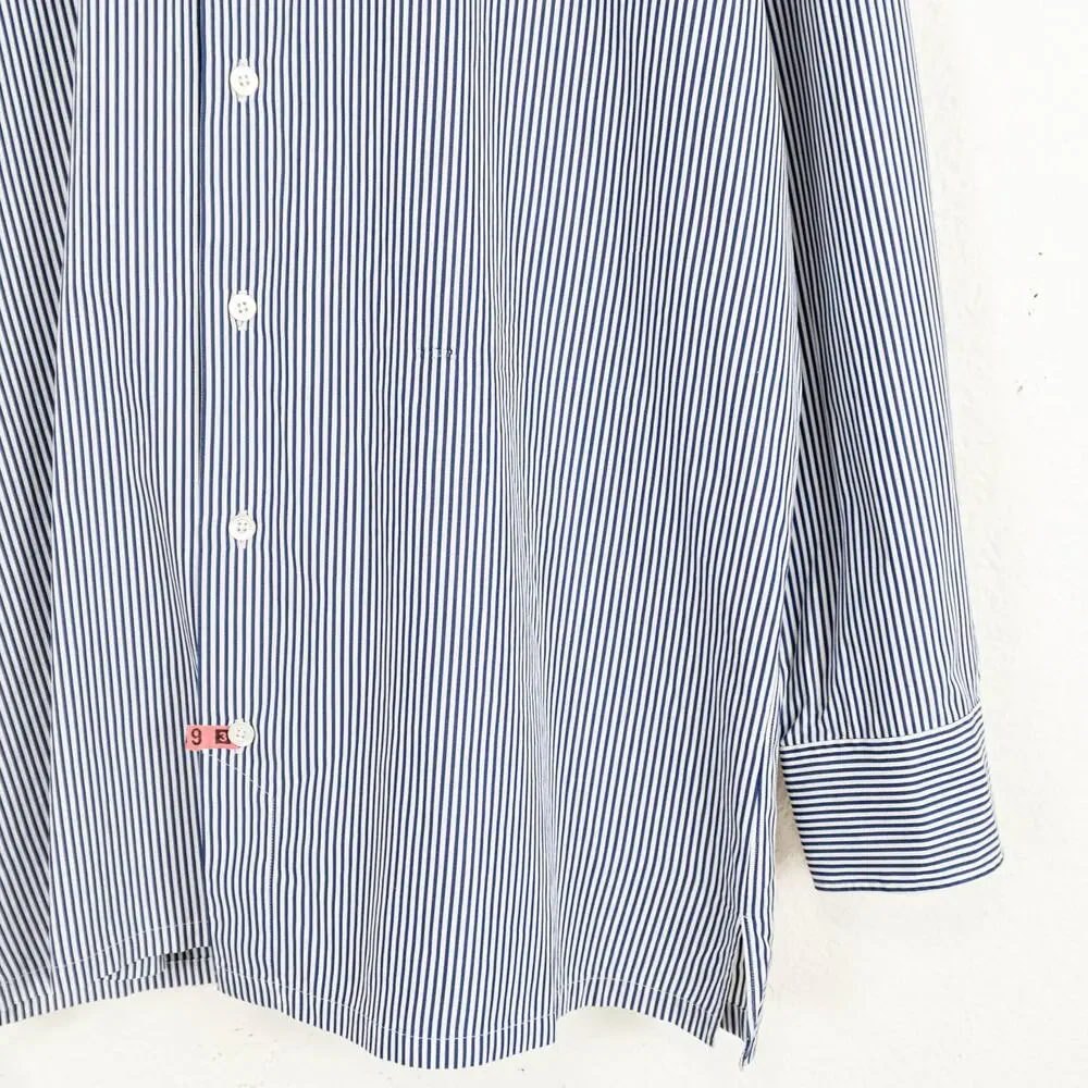 Charvet Paris Men's Classic fit Dress Shirt Blue Striped cotton 16 neck
